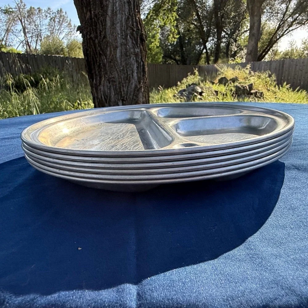 Vintage Aluminum Divided Mess Trays Set of 6 – Military Cafeteria Style Plates